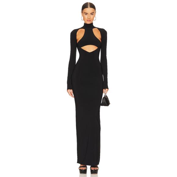 LaQuan Smith Cut Out Turtleneck Gown Maxi Statement Evening Sexy Black Size XS - Picture 2 of 11